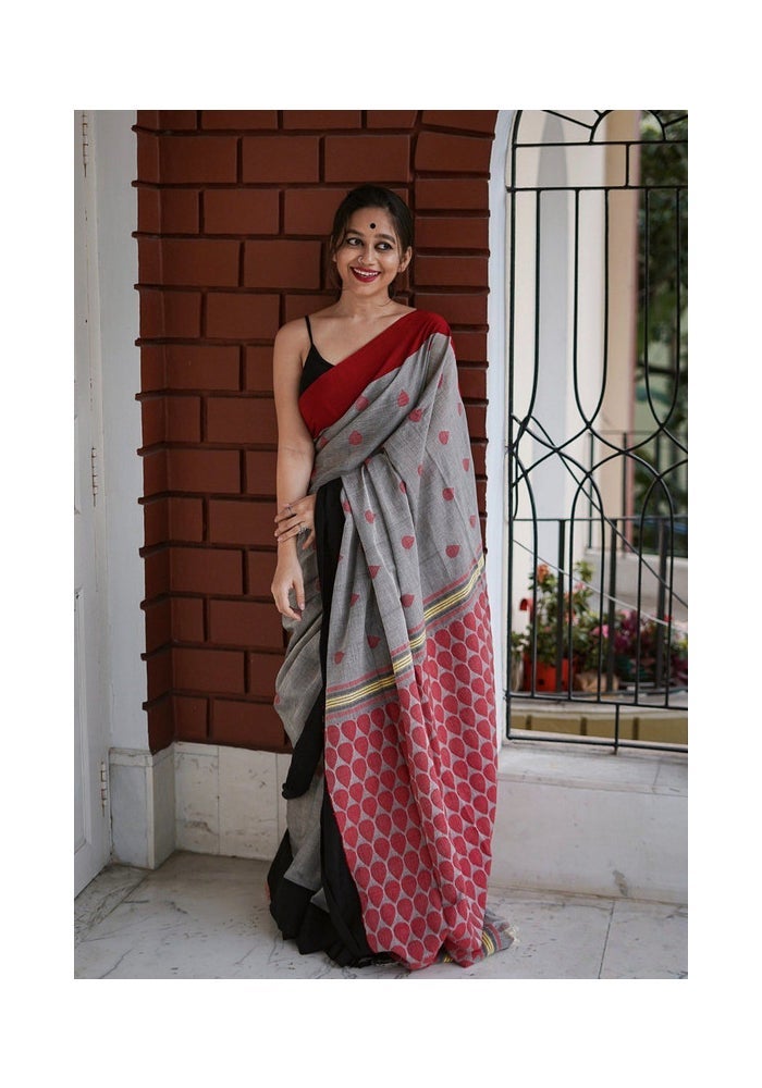 Malishka Export Linen Cotton Digital Print Saree for Women - Image 1